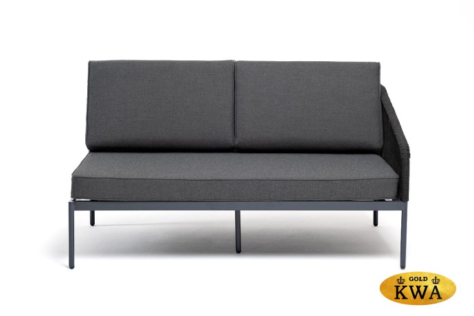 "Канны" левый модуль плетеный из роупа, каркас алюминий темно-серый (RAL7024) шагрень, роуп темно-серый круглый, ткань темно-серая