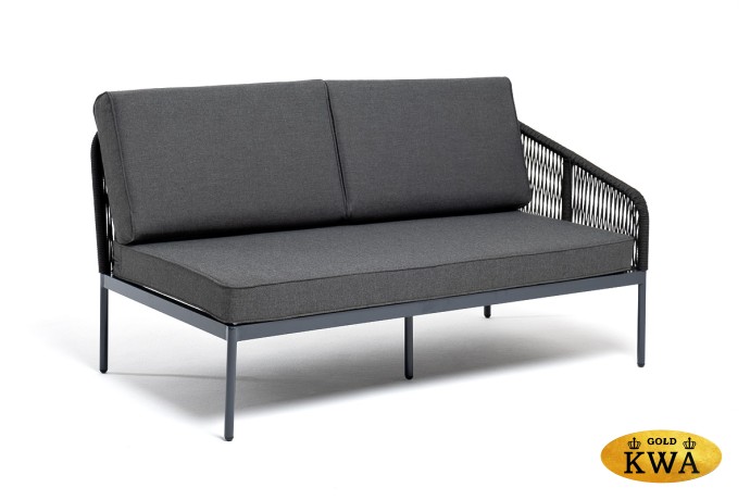 "Канны" левый модуль плетеный из роупа, каркас алюминий темно-серый (RAL7024) шагрень, роуп темно-серый круглый, ткань темно-серая