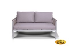 "Сан Ремо" диван 2-местный плетеный из роупа, каркас алюминий белый, роуп бежевый, ткань бежевая