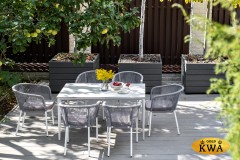 &quot;Малага&quot; обеденная группа на 6 персон со стульями &quot;Марсель&quot;, каркас белый, роуп светло-серый