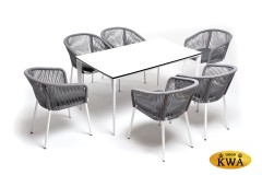 &quot;Малага&quot; обеденная группа на 6 персон со стульями &quot;Марсель&quot;, каркас белый, роуп светло-серый