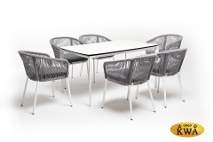 &quot;Малага&quot; обеденная группа на 6 персон со стульями &quot;Марсель&quot;, каркас белый, роуп светло-серый