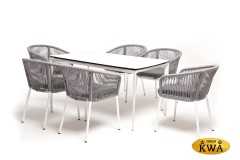 &quot;Малага&quot; обеденная группа на 6 персон со стульями &quot;Марсель&quot;, каркас белый, роуп светло-серый