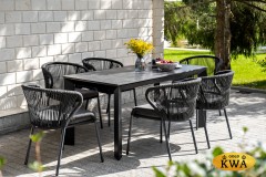 &quot;Венето&quot; обеденная группа на 6 персон со стульями &quot;Милан&quot;, каркас темно-серый, роуп темно-серый