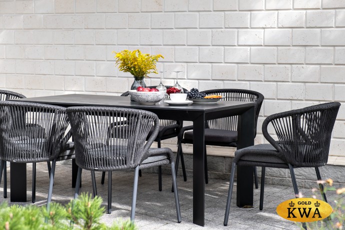 "Венето" обеденная группа на 6 персон со стульями "Милан", каркас темно-серый, роуп темно-серый