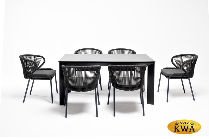 "Венето" обеденная группа на 6 персон со стульями "Милан", каркас темно-серый, роуп темно-серый