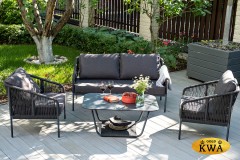 &quot;Канны&quot; диван 2-местный плетеный из роупа, каркас алюминий темно-серый (RAL7024) шагрень, роуп темно-серый круглый, ткань темно-серая 019