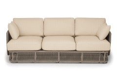 "Альбано" диван 3-местный плетеный из роупа, каркас алюминий светло-серый (RAL7035) муар, роуп серый меланж круглый, ткань Mossle светло-бежевая