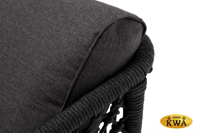 "Канны" кресло плетеное из роупа (узелки), каркас алюминий темно-серый (RAL7024) муар, роуп темно-серый круглый, ткань Savana Grafit