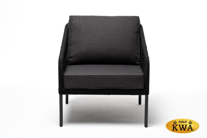 "Канны" кресло плетеное из роупа (узелки), каркас алюминий темно-серый (RAL7024) муар, роуп темно-серый круглый, ткань Savana Grafit