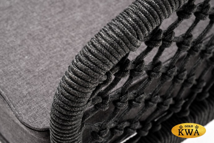 "Канны" кресло плетеное из роупа (узелки), каркас алюминий темно-серый (RAL7024) муар, роуп темно-серый круглый, ткань Savana Grafit