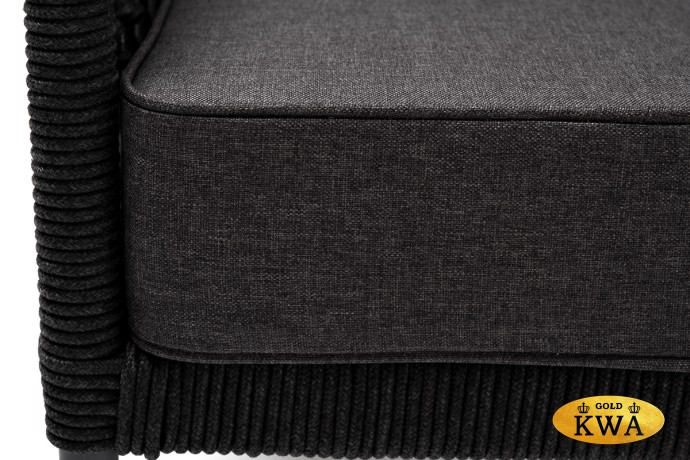 "Канны" кресло плетеное из роупа (узелки), каркас алюминий темно-серый (RAL7024) муар, роуп темно-серый круглый, ткань Savana Grafit