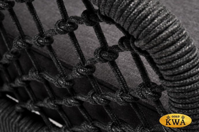 "Канны" кресло плетеное из роупа (узелки), каркас алюминий темно-серый (RAL7024) муар, роуп темно-серый круглый, ткань Savana Grafit