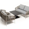 "Канны" лаунж-зона 4-местная из роупа со столом "Глория" (серый гранит), каркас алюминиевый светло-серый, роуп салатовый меланж