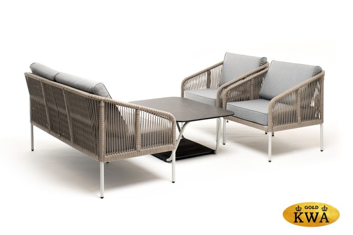 "Канны" лаунж-зона 4-местная из роупа со столом "Глория" (серый гранит), каркас алюминиевый светло-серый, роуп салатовый меланж