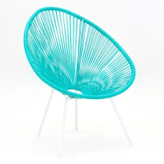 Кресло Акапулько каркас белый ротанг line бирюзовый