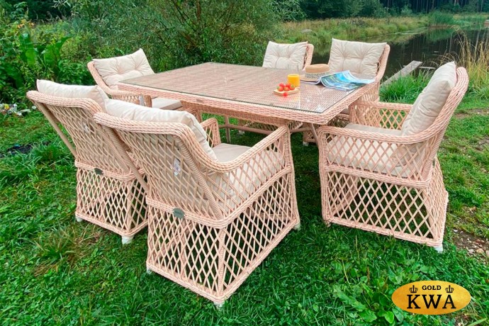 Плетеная мебель для террасы MOKKA VILLA ROSA (на 6 персон) + 12 подушек