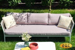 &quot;Касабланка&quot; диван 3-местный плетеный из роупа, каркас алюминий белый, роуп бежевый 20мм, ткань бежевая 035