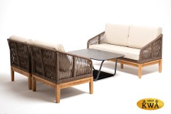 "Канны" диван 2-местный плетеный из роупа, основание дуб, роуп коричневый круглый, ткань бежевая