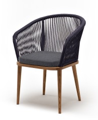 "Марсель" стул плетеный из роупа, основание дуб, роуп темно-серый круглый, ткань темно-серая 027