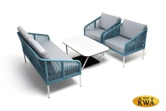 &quot;Канны&quot; лаунж-зона 4-местная из роупа со столом &quot;Глория&quot; (молочный), каркас алюминиевый светло-серый, роуп бирюзовый