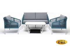 &quot;Канны&quot; лаунж-зона 4-местная из роупа со столом &quot;Глория&quot; (молочный), каркас алюминиевый светло-серый, роуп бирюзовый