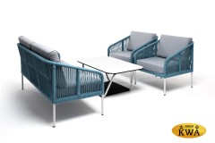 &quot;Канны&quot; лаунж-зона 4-местная из роупа со столом &quot;Глория&quot; (молочный), каркас алюминиевый светло-серый, роуп бирюзовый