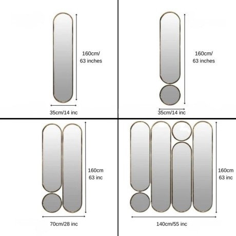 Deko mod.1 Gold Сет из 2-х зеркал 35*125 см, Ø35 см
