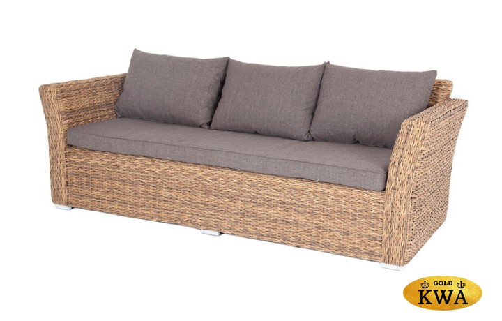 "Капучино" диван из искусственного ротанга (гиацинт) трехместный, цвет соломенный