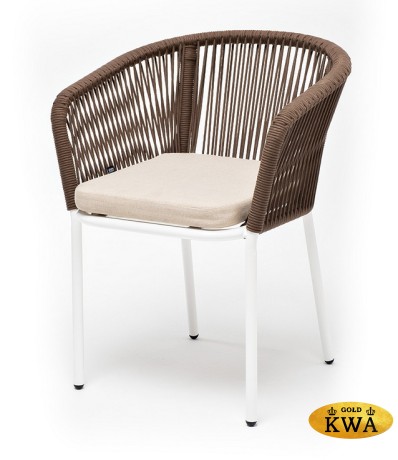 "Марсель" стул плетеный из роупа, каркас алюминий белый муар, роуп светло-серый меланж круглый tex, ткань светло-серая