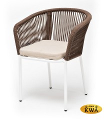 &quot;Марсель&quot; стул плетеный из роупа, каркас алюминий белый муар, роуп светло-серый меланж круглый tex, ткань светло-серая