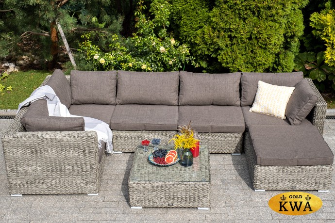 "Лунго" трансформирующийся диван из искусственного ротанга (гиацинт), цвет серый