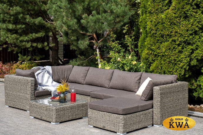 "Лунго" трансформирующийся диван из искусственного ротанга (гиацинт), цвет серый