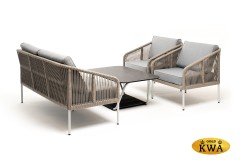 "Канны" лаунж-зона 4-местная из роупа со столом "Глория" (серый гранит), каркас алюминиевый светло-серый, роуп серый меланж