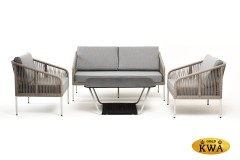 "Канны" лаунж-зона 4-местная из роупа со столом "Глория" (серый гранит), каркас алюминиевый светло-серый, роуп серый меланж