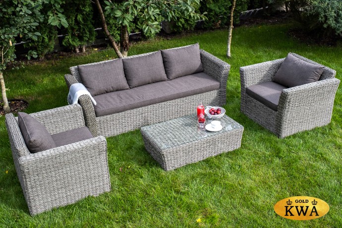 "Капучино" диван из искусственного ротанга (гиацинт) трехместный, цвет графит