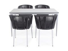 "Малага" обеденная группа на 4 персоны со стульями "Бордо", каркас белый, роуп серый