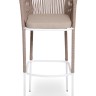 "Марсель" стул барный плетеный из роупа, каркас из стали белый муар, роуп бежевый круглый, ткань бежевая 052