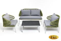 "Милан" лаунж-зона 4-местная плетеная из роупа (веревки), каркас алюминиевый светло-серый, роуп салатовый меланж