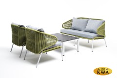 "Милан" лаунж-зона 4-местная плетеная из роупа (веревки), каркас алюминиевый светло-серый, роуп салатовый меланж