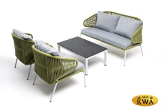 "Милан" лаунж-зона 4-местная плетеная из роупа (веревки), каркас алюминиевый светло-серый, роуп салатовый меланж