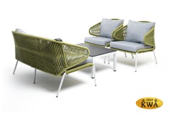 "Милан" лаунж-зона 4-местная плетеная из роупа (веревки), каркас алюминиевый светло-серый, роуп салатовый меланж