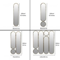 Deko mod.3 Gold Сет из 5-ти зеркал 35*160, 2х35*125 см, 2хØ35 см
