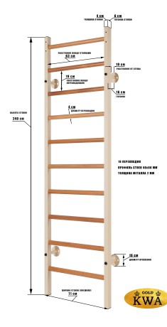 Шведская стенка комбинированная - КОМБИ - ТРДШН - БП (стенка + турник-рукоход из дерева с широким хватом навесной)