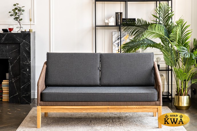 "Канны" лаунж-зона 4-местная из роупа со столиком "Канны" (серый гранит), основание дуб, роуп коричневый