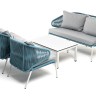 "Милан" лаунж-зона 4-местная плетеная из роупа (веревки), каркас алюминиевый светло-серый, роуп бирюзовый