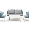 "Милан" лаунж-зона 4-местная плетеная из роупа (веревки), каркас алюминиевый светло-серый, роуп бирюзовый