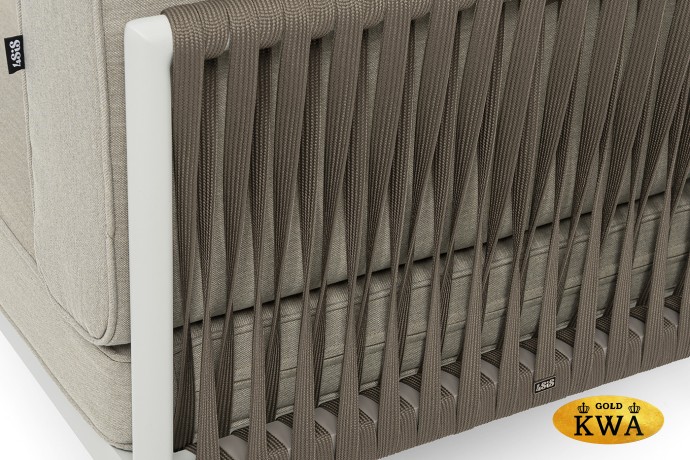 "Касабланка" угловой модуль плетеный из роупа, каркас алюминий светло-серый (RAL7035) муар, роуп серо-коричневый 23мм, ткань бежевая 15052