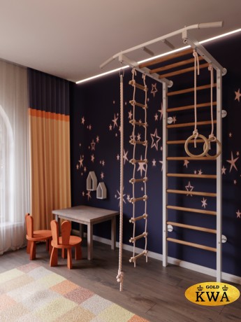 Шведская стенка комбинированная - КОМБИ - ТРДШС (стенка + турник-рукоход из дерева с широким хватом стационарный)