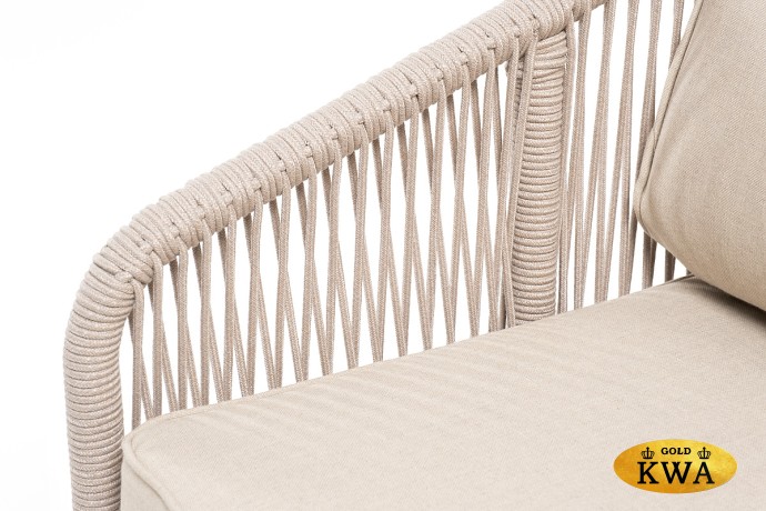 "Канны" диван 2-местный плетеный из роупа, основание дуб, роуп бежевый круглый, ткань бежевая 035